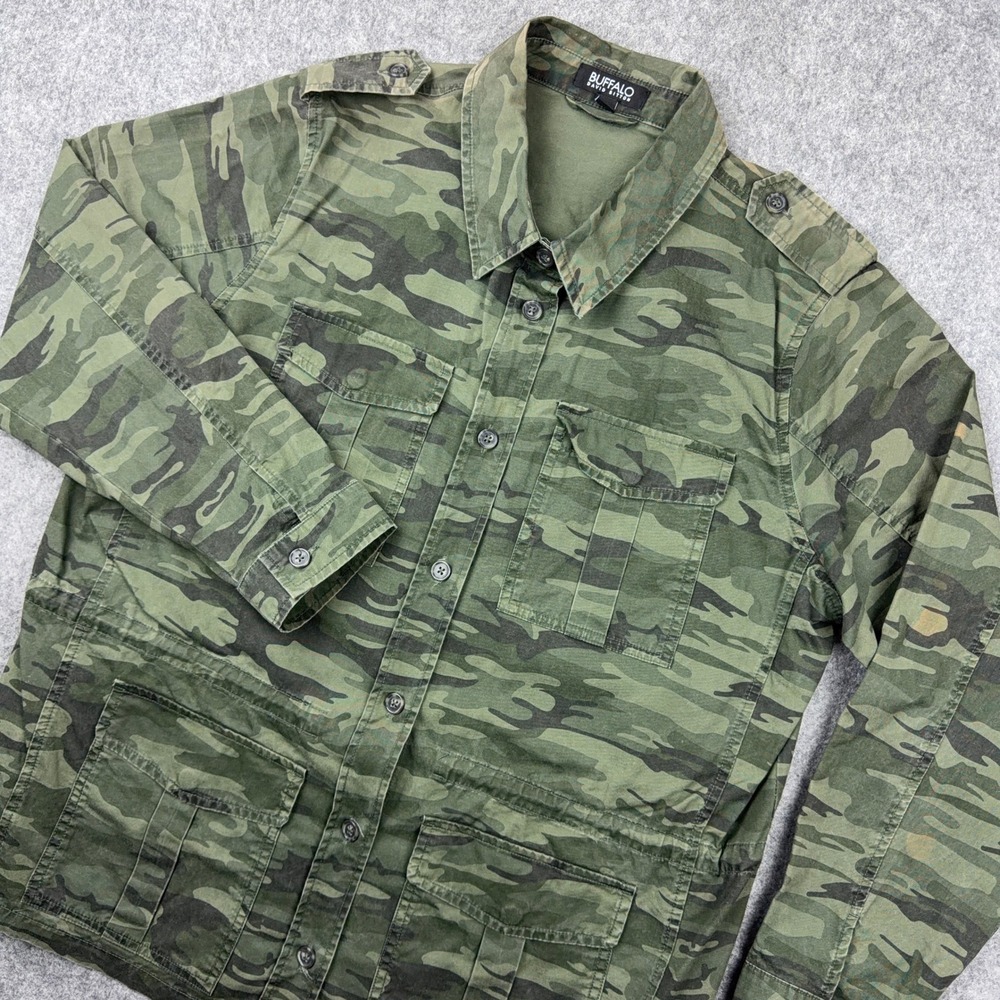 Buffalo David Bitton Shirt Jacket Womens XL Green Camo Utility Field Military